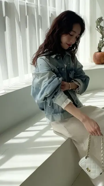 パールオーバーデニムジャケット | La boutique BonBon(ラブ