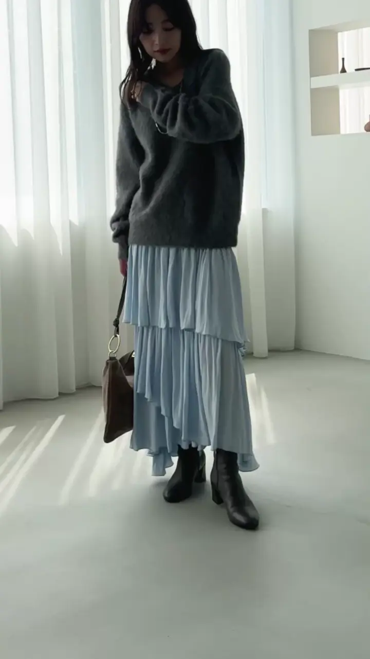 今すぐお届け！】ヘアリーウールカシミヤ混ストレッチ前後2WAYニット