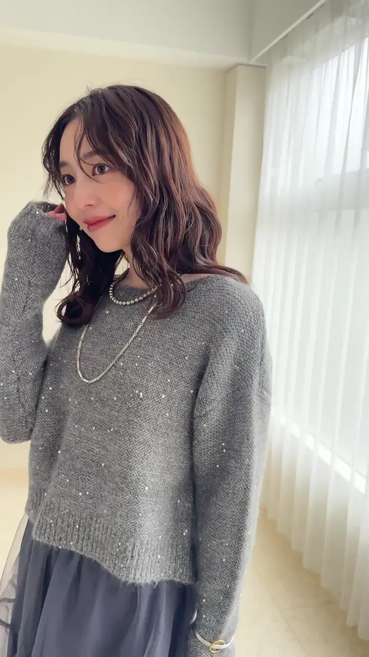 程よいカジュアル感】スパンコールモヘアボートネックニット | La