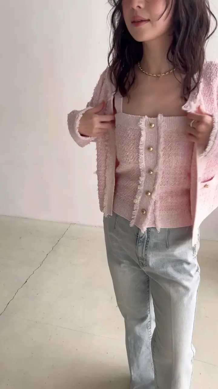 アンサンブル可】ファンシーツイードニットジャケットカーディガン