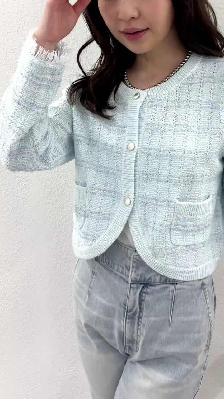 取り入れやすいトレンド】ツイードニットボレロカーディガン | La