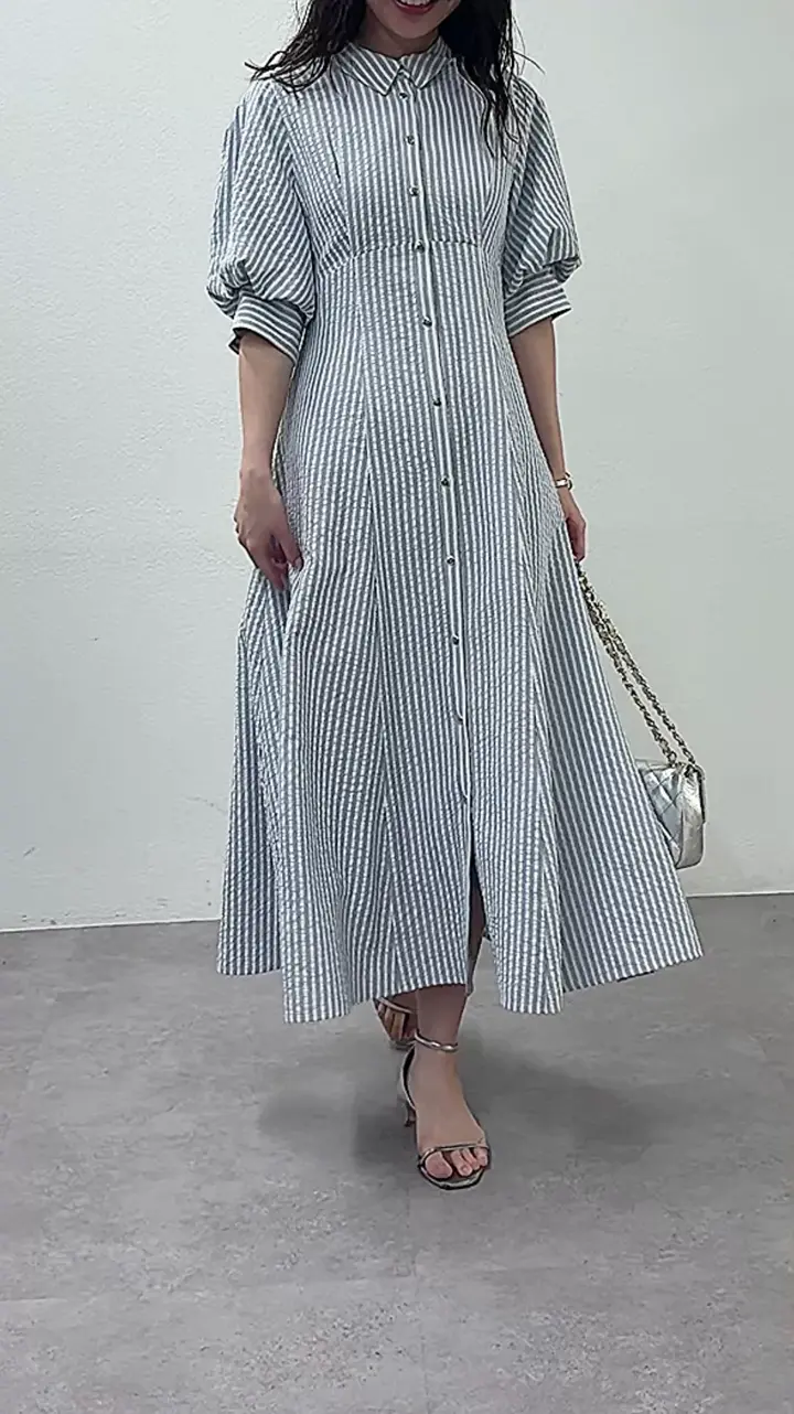sana監修・最強愛されワンピ】ストライプフレアシャツワンピース | La