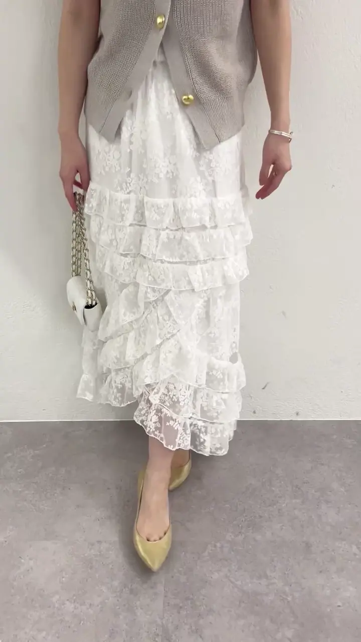 今すぐお届け！・セットアップ可】チュール刺繍フリルマキシスカート