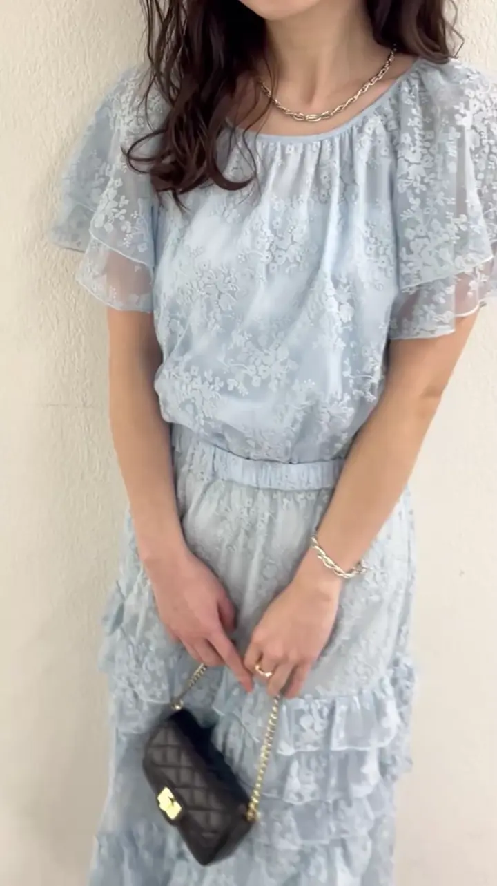 今すぐお届け！・セットアップ可】チュール刺繍フリルスリーブブラウス 