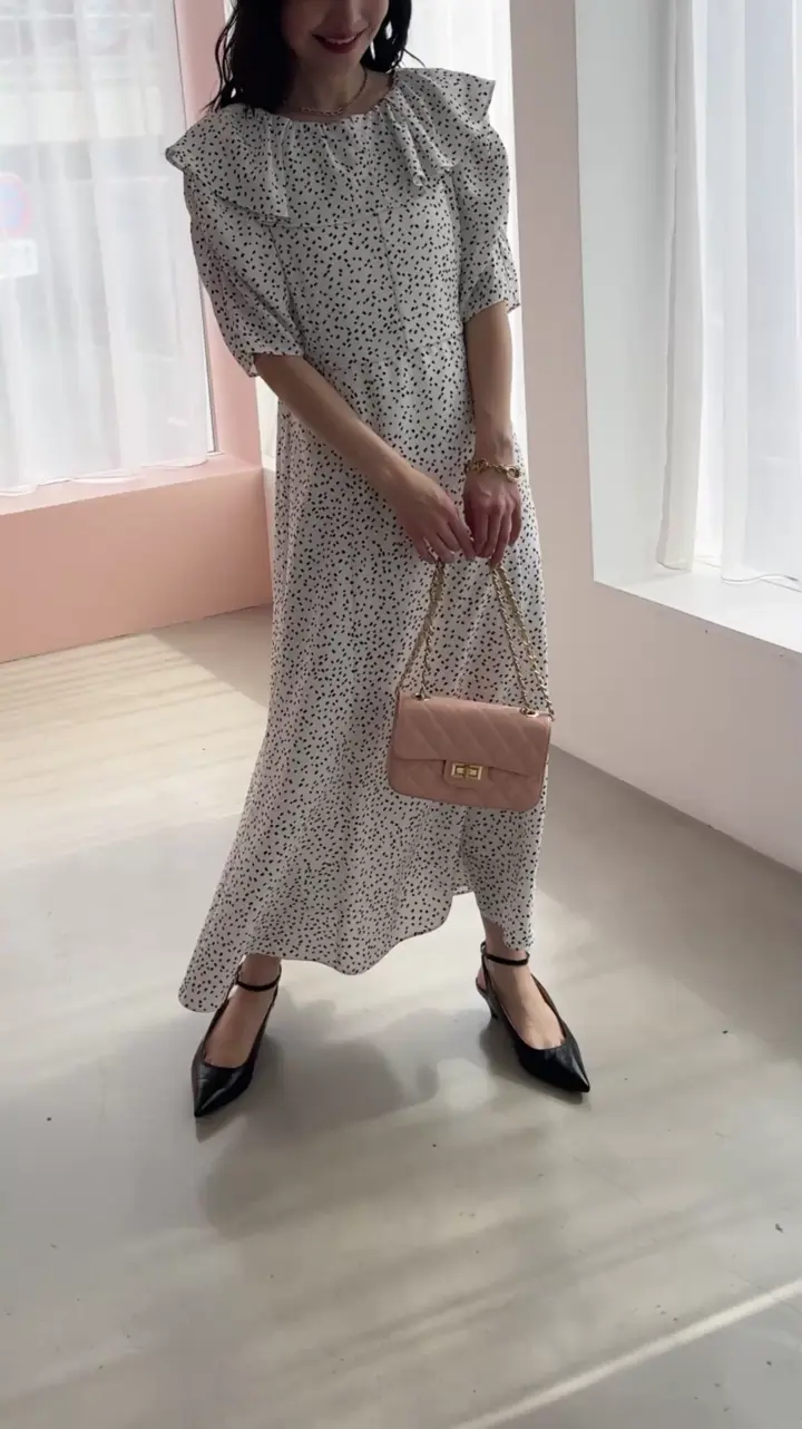 miki監修・お上品愛されワンピース】スクエアドットビッグカラー