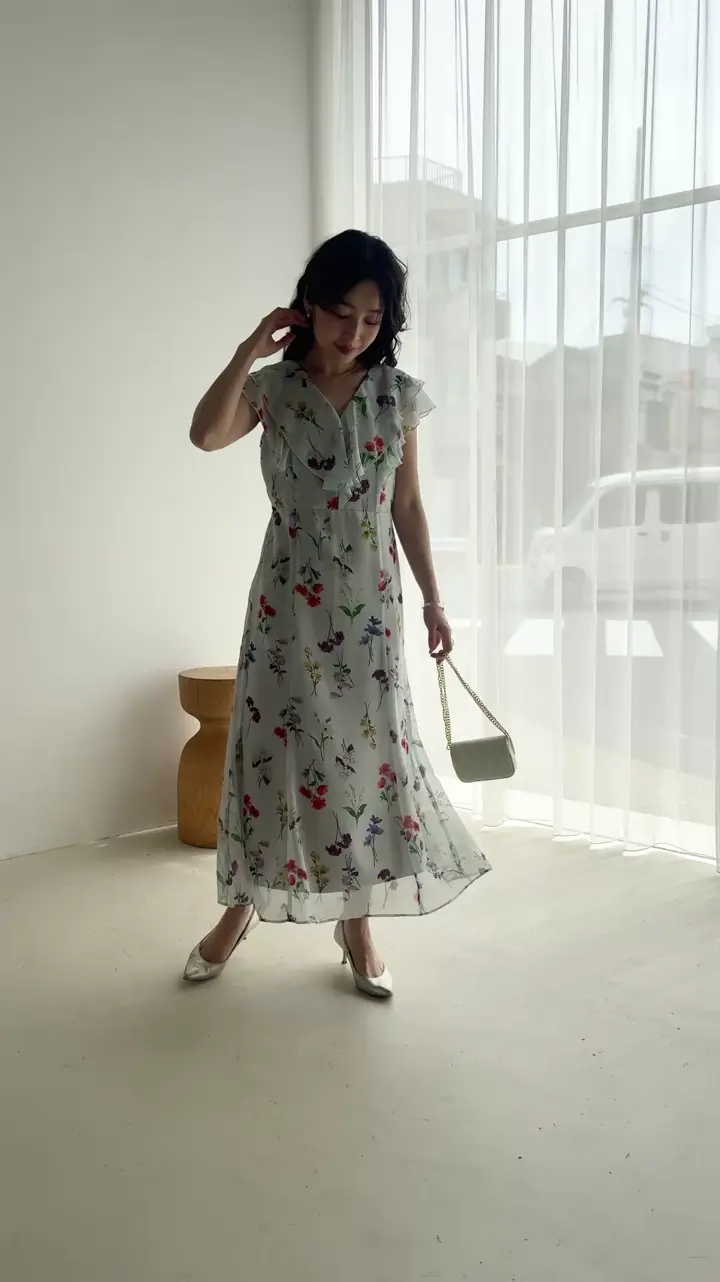 La boutique BonBon ポプリンショージレ ボタニカルプリントラッフルワンピース | La boutique BonBon(ラブ