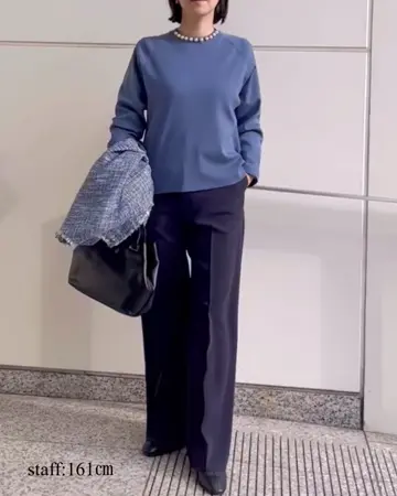 自由区 【洗える】パールディティールプルオーバー ニット 