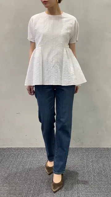 洗える】カラミ ストライプ ペプラム ブラウス / 23区