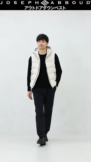 JOSEPH ABBOUD MOUNTAIN 【サステナブル/軽量/8ポケット/JAPANファブリック】ライトナイロンワッシャー アウトドアダウンベスト 