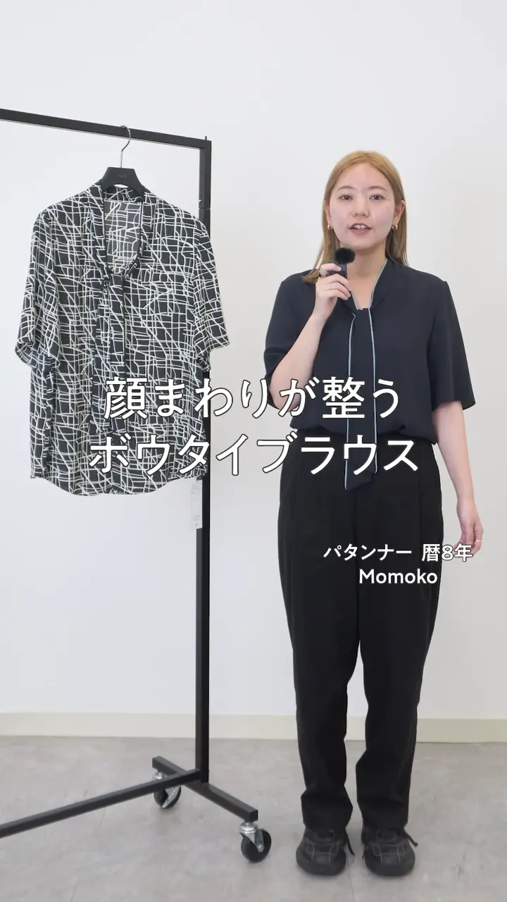 ICB 【新色追加】BackSatinAmunzen 5分袖配色ボウタイブラウス 