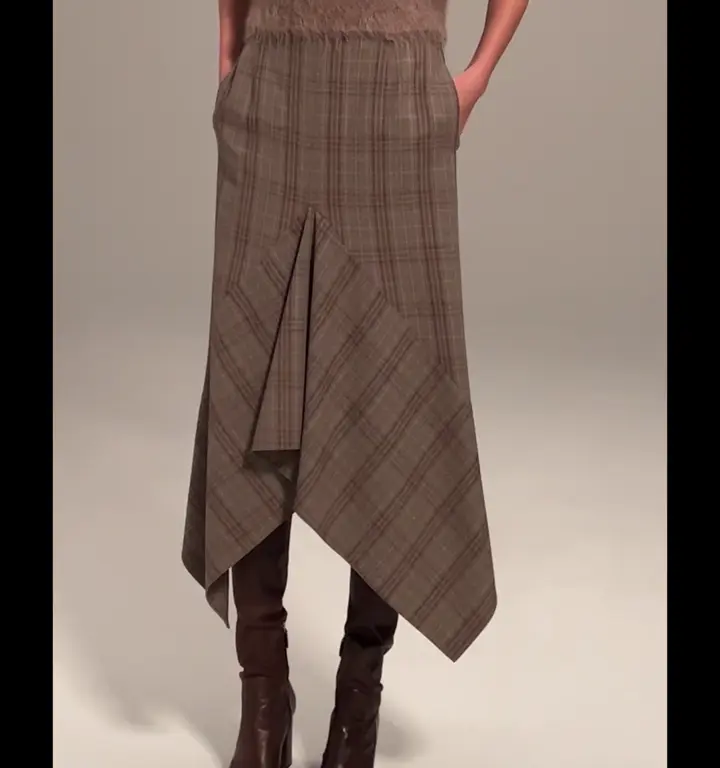 BEIGE， SELMA / チェックウールラッフルスカート 