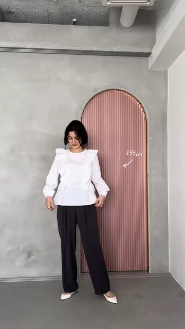 #Newans 【洗濯機可能/シワになりにくい】〈小柄さんにお勧め〉バーティカルフリルブラウス 