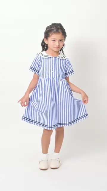 ストライプ・無地セーラー衿半袖ワンピース ワンピース｜子供服