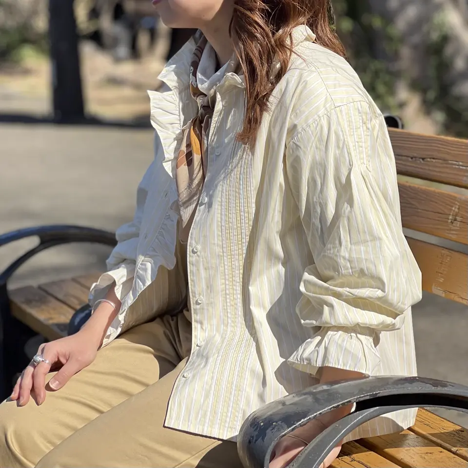 新型入荷》GATHER COLLAR BLOUSE STRIPE