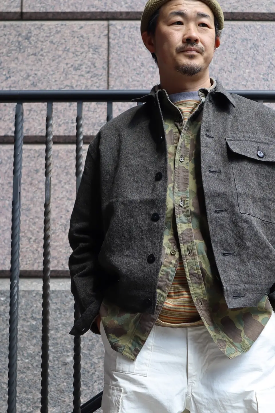 洒落たブラックシャンブレー》FRENCH WORK JACKET -BLACK CHAMBRAY