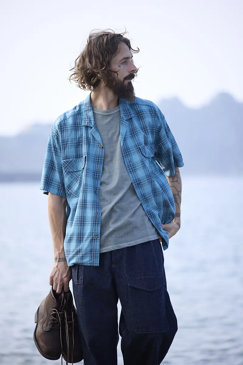 夏に向けた最適な半袖シャツ》OPEN COLLAR SHIRT RAYON CHECK