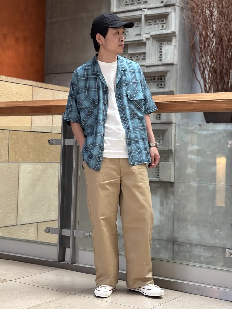 Modern and comfortable shirt》 OPEN COLLAR SHIRT RAYON CHECK