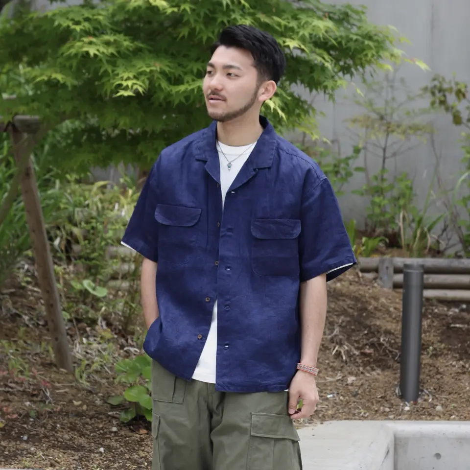 染めへのこだわりが詰まった》OPEN COLLAR SHIRT - LINEN INDIGO