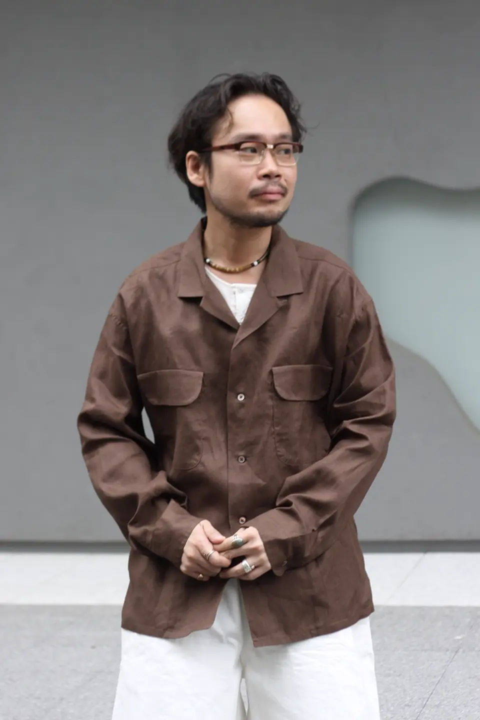 TOKYO FLAGSHIP STORE EXCLUSIVE》OPEN COLLAR SHIRT HEMP POPLIN - BROWN