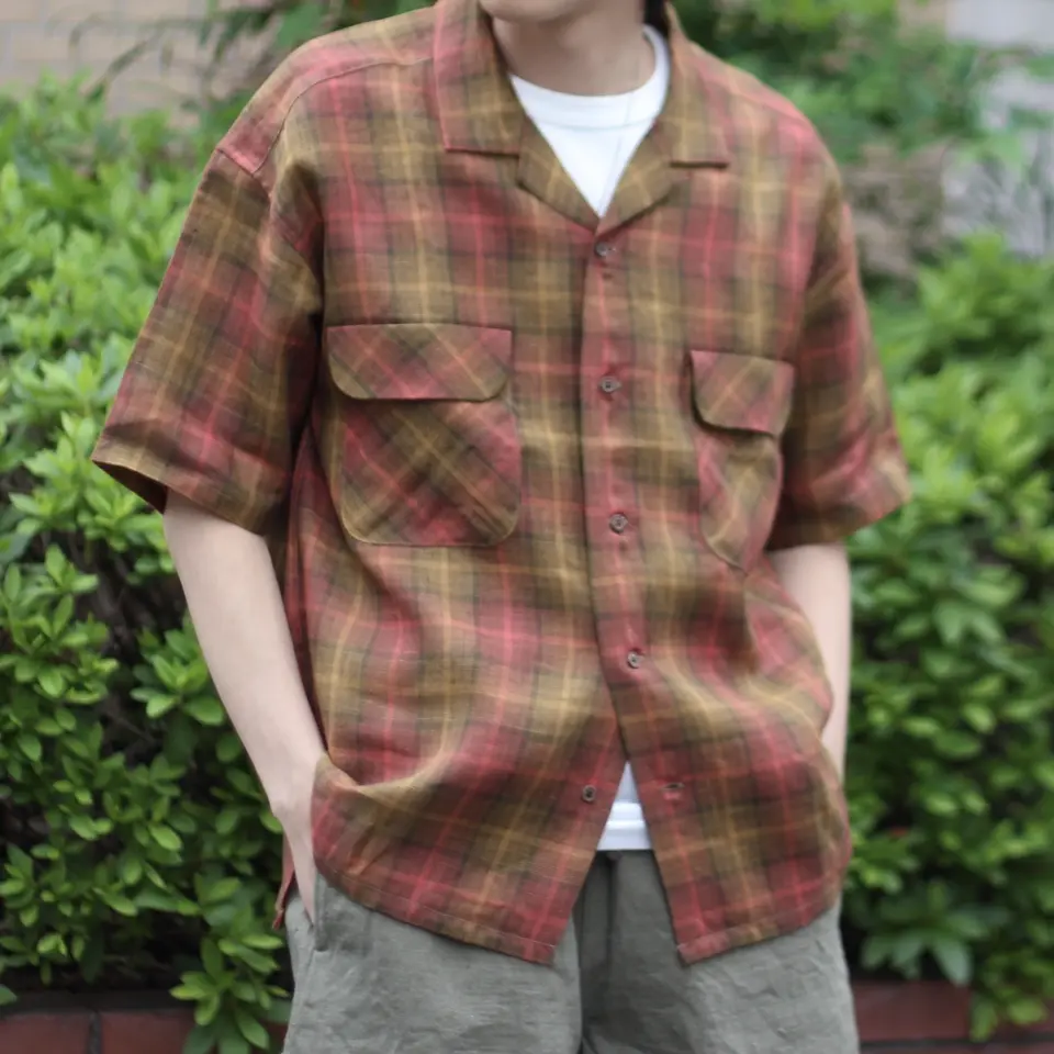 ラフに羽織れる大人のシャツ》OPEN COLLAR SHIRT - HEMP CHECK