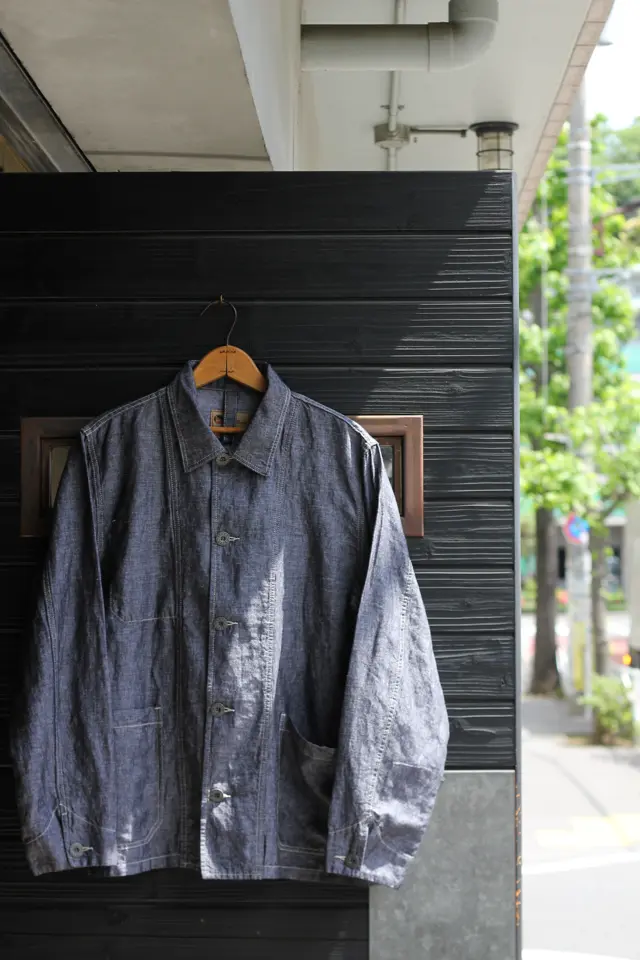 Nigel Cabourn AUTHENTICリネンデニムジャケット50 UK製 夏でも着れるデニムジャケット》CHORE JACKET - LINEN DENIM