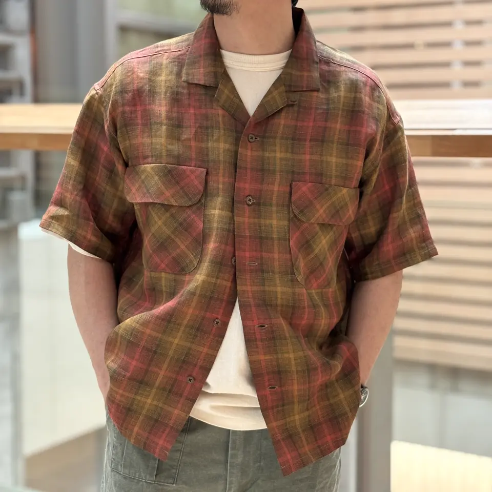 この夏の主役にふさわしい一着》OPEN COLLAR SHIRT - HEMP CHECK