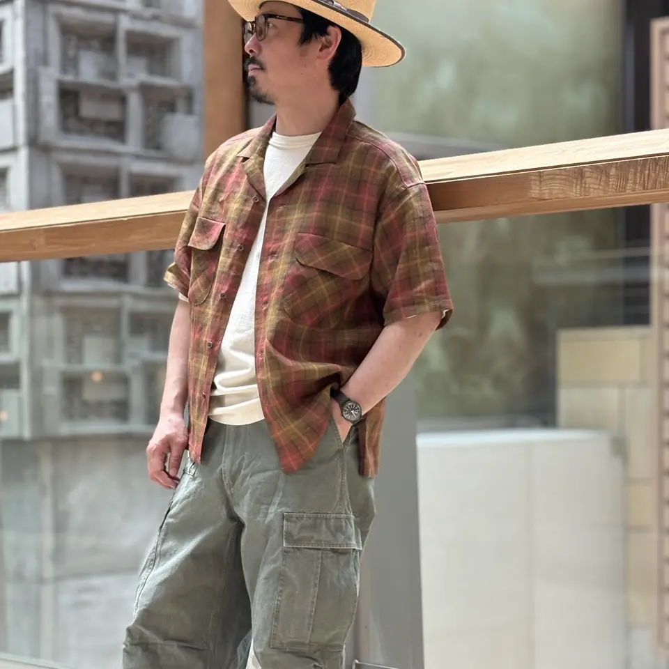 この夏の主役にふさわしい一着》OPEN COLLAR SHIRT - HEMP CHECK