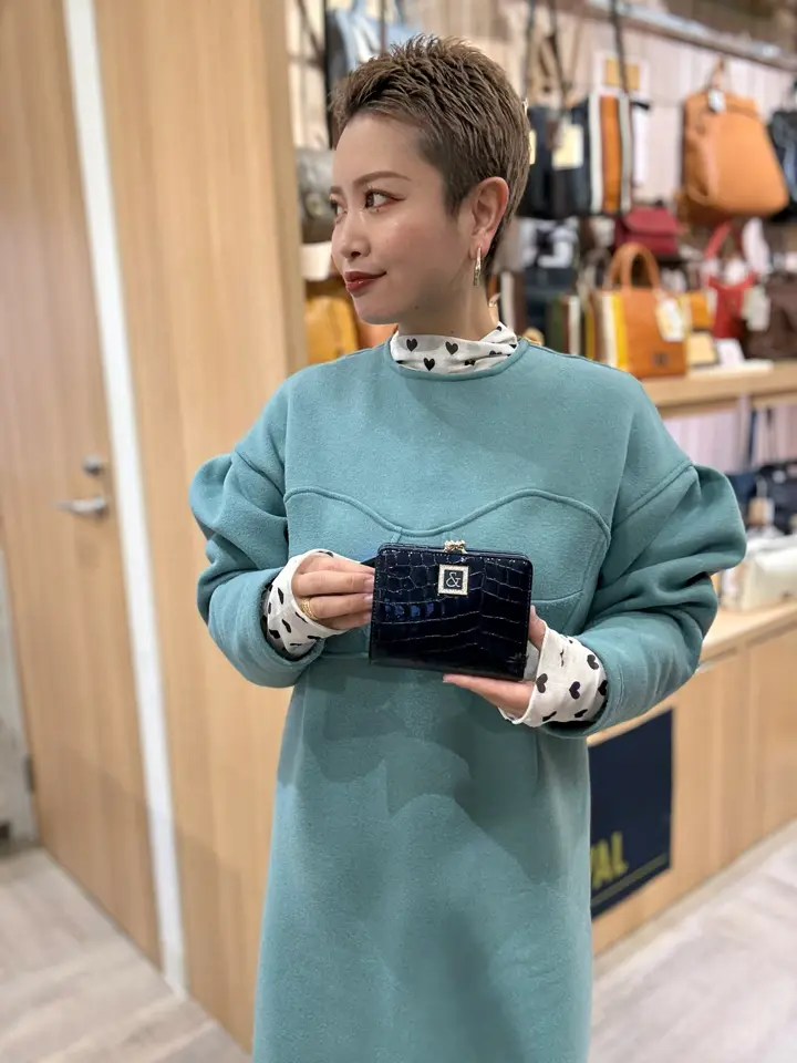 ピンキー＆ダイアン 二つ折り財布 がま口 イタリアンクロコ PDLWGBS1