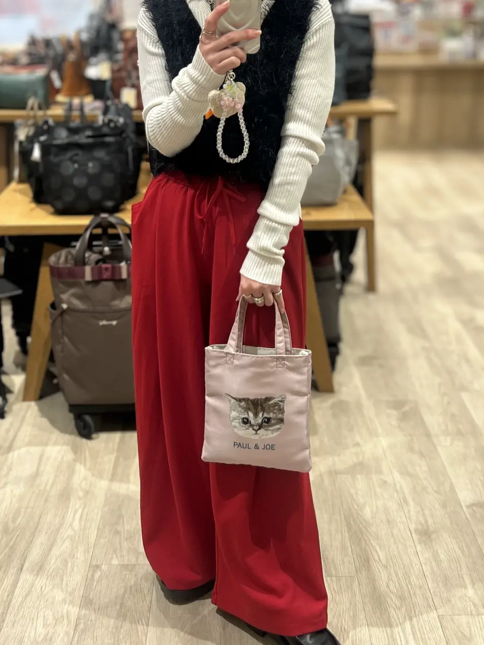 ポールアンドジョーアクセソワ トートバッグ 猫 ミニトート サブバッグ