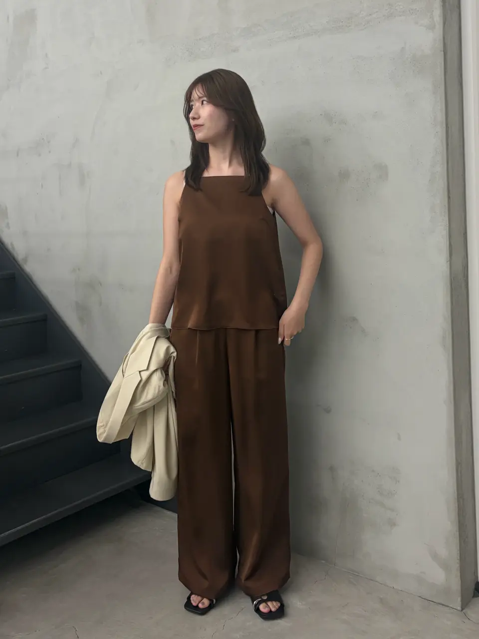 6/5限定値下　フミカウチダ　ボーダー　キャミ　タンクトップ　ブラウン 6/5限定値下 フミカウチダ ボーダー キャミ タンクトップ ブラウン