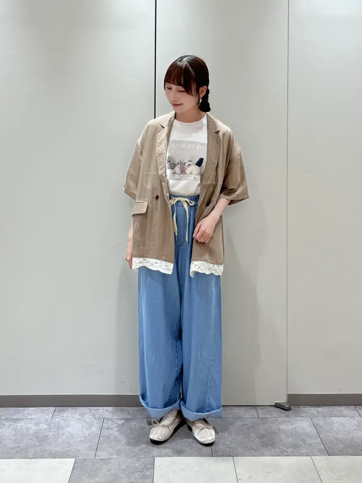 裾レース5分袖ダブルジャケット（ベージュ/ブラウン/キナリ/アウター