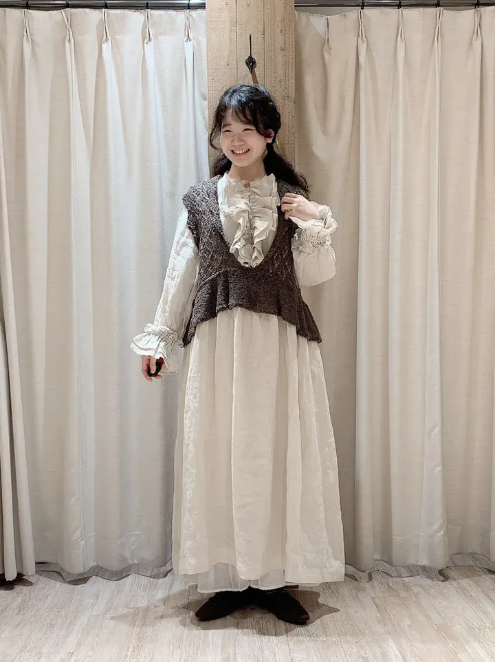 ecru×brown collection】リネンフリルワンピース【WEB限定 Sサイズ