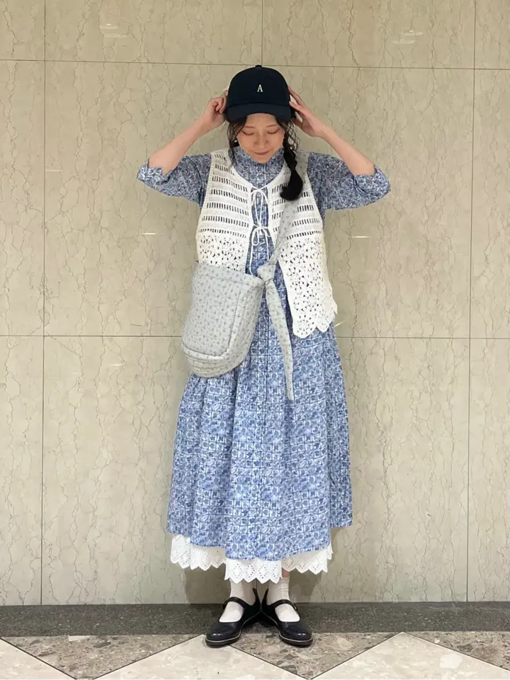LIBERTY FABRICS】Botanical Language柄ワンピース（ブルー/キナリ
