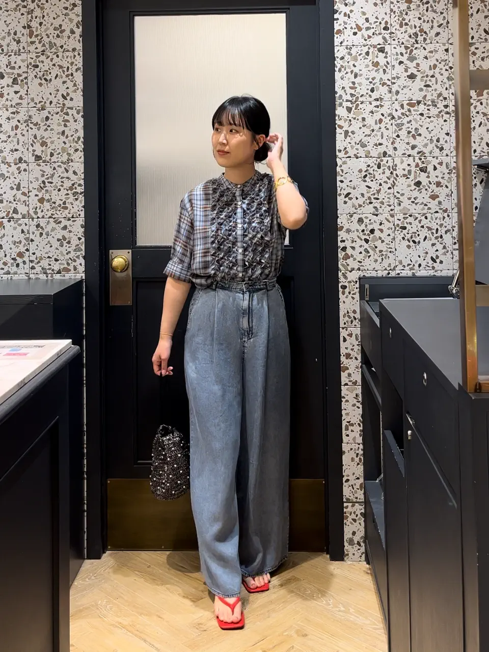 セール】 チェックフリルブラウス《2026 SUMMER LOOK item》（イエロー