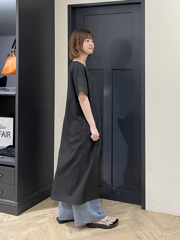 セール】 麻調サックワンピース《2026 SUMMER LOOK item》（ブラック