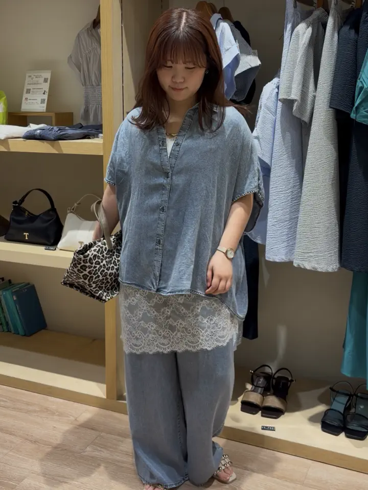 ウォッシュデニムライクドルマンシャツ(セットアップ可)（ブラック