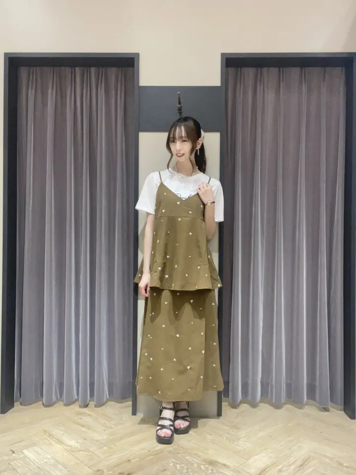 小花柄刺繍台形スカート(セットアップ可)（チャコールグレー/ブラウン