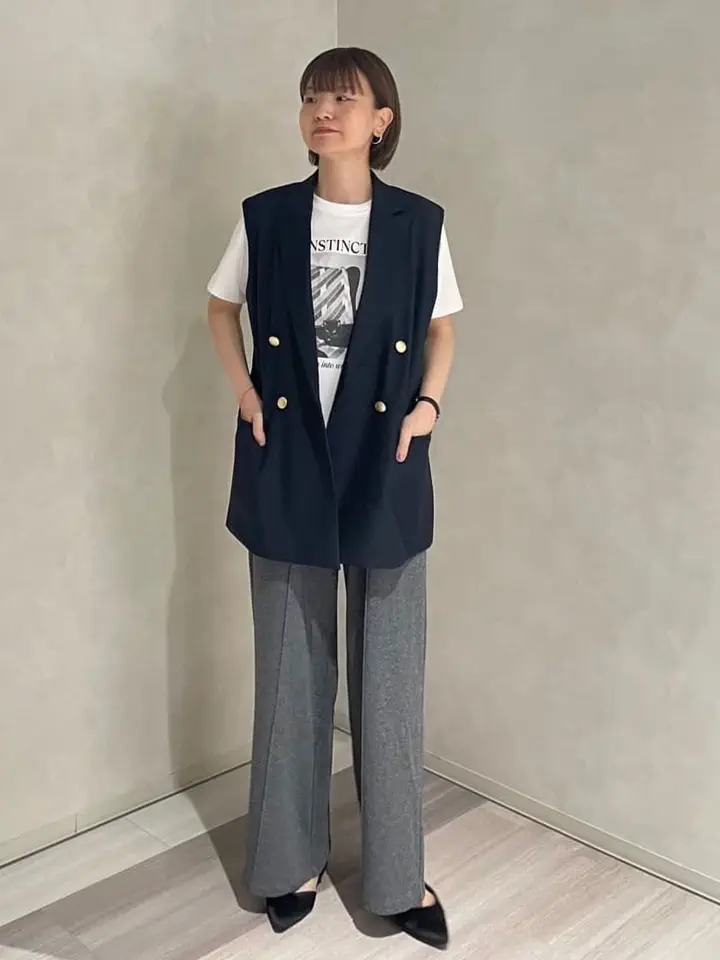 【定価49500円】 デプレ ウェットリネン ダブルブレストジレ セットアップ セール】 リネンライクダブルブレストジレ(セットアップ可)（ベージュ