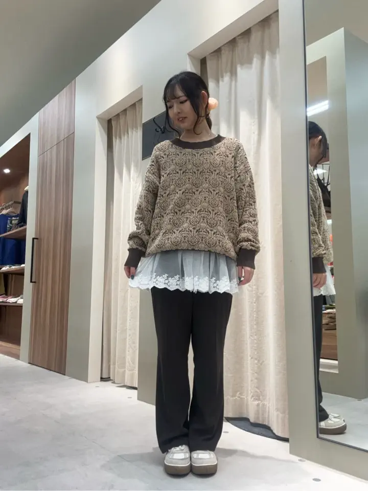 セール】 カットジョーゼットセミフレアパンツ（ブラック/ブラウン