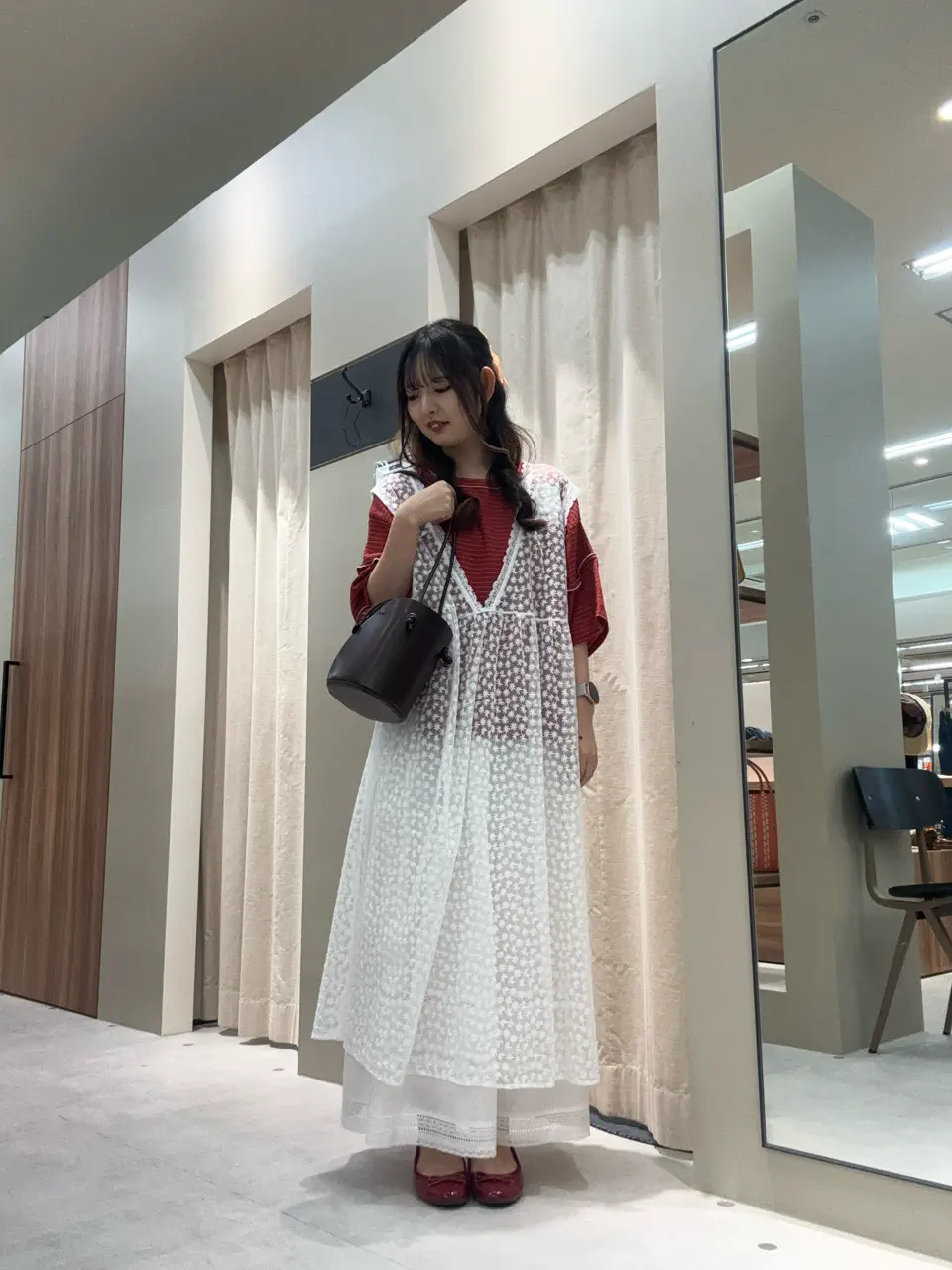 セール】 チュール刺繍前後2WAYノースリワンピース（オフホワイト