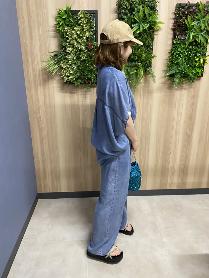 ウォッシュデニムライクドルマンシャツ(セットアップ可)（ブラック