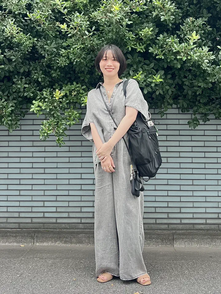 ウォッシュデニムライクタックワイドパンツ(セットアップ可)（ブラック