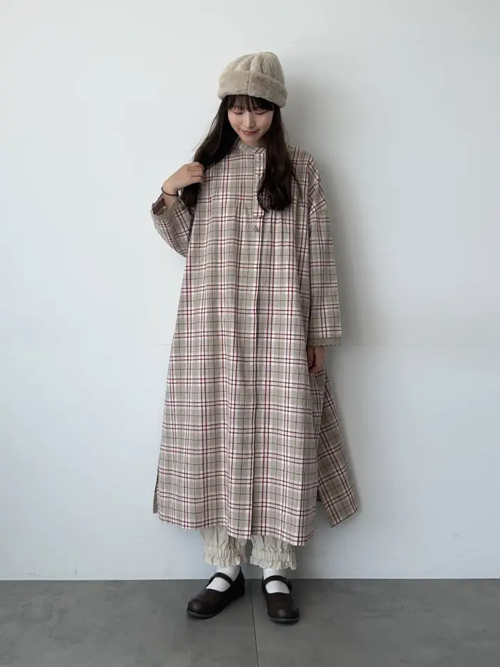 SA刺繍】ピンタックワンピース（ブラック/チェック/キナリ/ワンピース