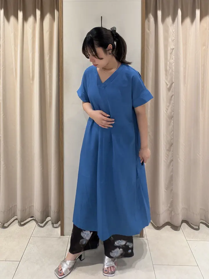 セール】 【接触冷感】麻調サックワンピース《新色追加》（ブラック