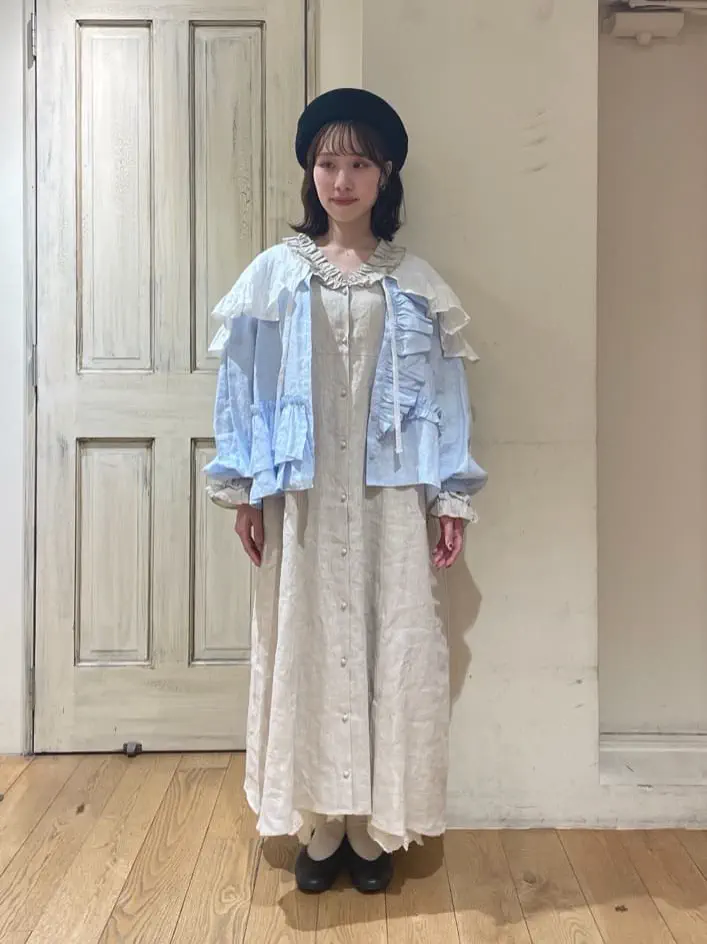 立川店/EC限定】リネンケープ付ワンピース（オフホワイト/ブラック