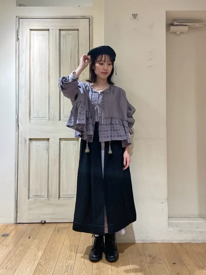 立川店/EC限定】リネンハンドカバーギャザーワンピース（ブラック