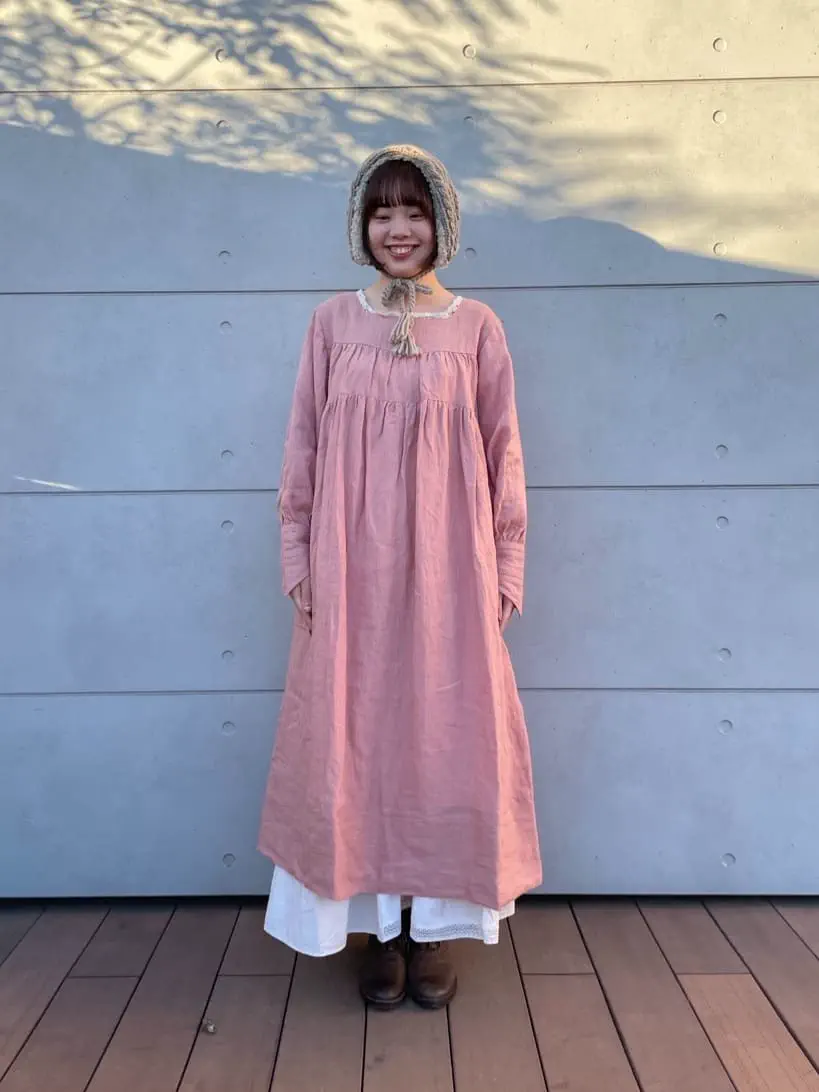 立川店/EC限定】リネンハンドカバーギャザーワンピース（ブラック