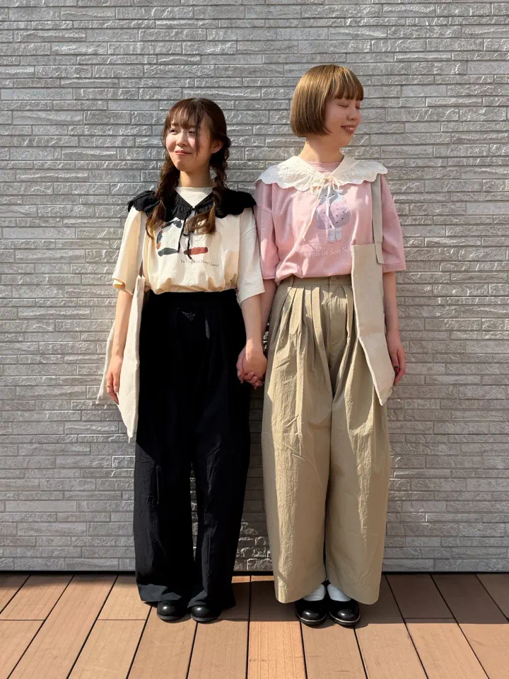 セール】 【さて×TSUHARU】イラスト柄プリントTシャツ（ピンク/キナリ