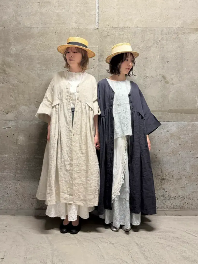立川店/EC限定】リネンフラップコートワンピース(ネイビー/キナリ 立川店/EC限定】リネンフラップコートワンピース(ネイビー/キナリ