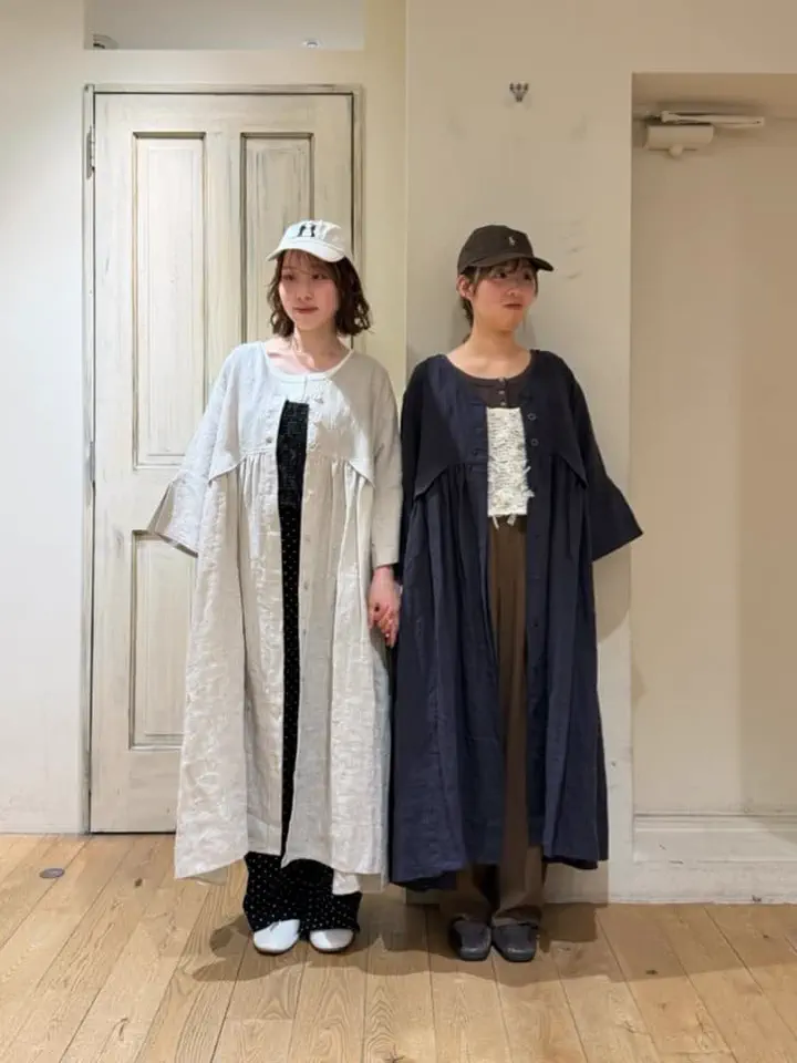 立川店/EC限定】リネンフラップコートワンピース（ネイビー/キナリ